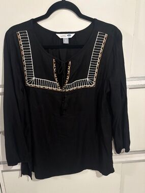 Old Navy The Tunic Shirt Pull Over Black With Tassels Large Petite